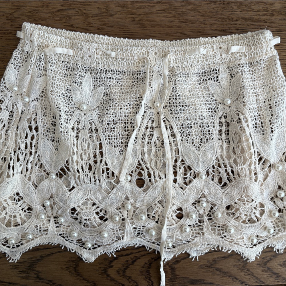 Beach Bunny Cream Lace Crochet Coverup Skirt - MD